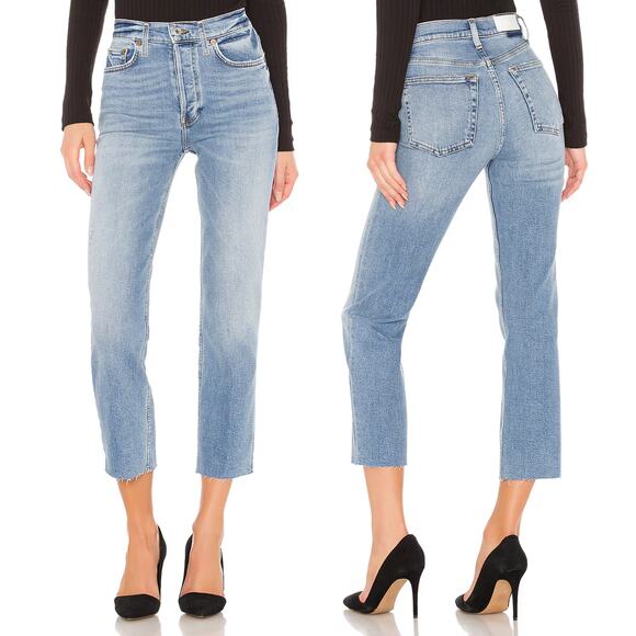 RE/DONE 70s High Rise Stove Pipe Jeans Women’s 24 Light Stone Wash - Picture 1 of 6